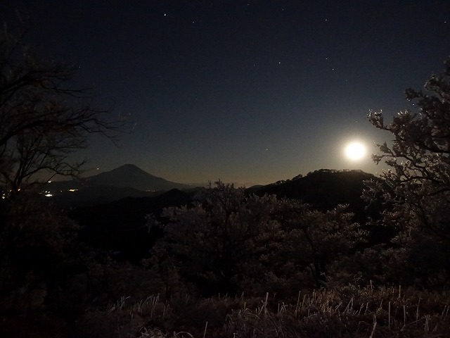 富士山　星空　月の入り